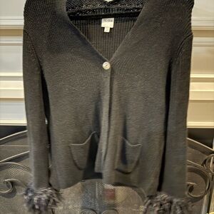 Black Sweater with Fringe Detail